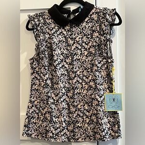 NWT Cece Dupraz Sakura Delight Print Peter Pan Collar Sleeveless Blouse - Size S